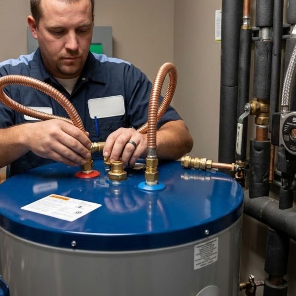 A dedicated technician completes the complex installation of a new, high-capacity commercial water heater for a Clarksville restaurant.