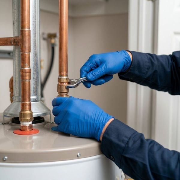 plumber fixing water heater