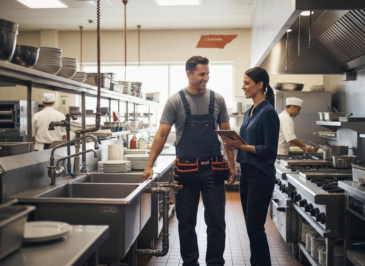 Maintenance worker and manager in a commercial kitchen