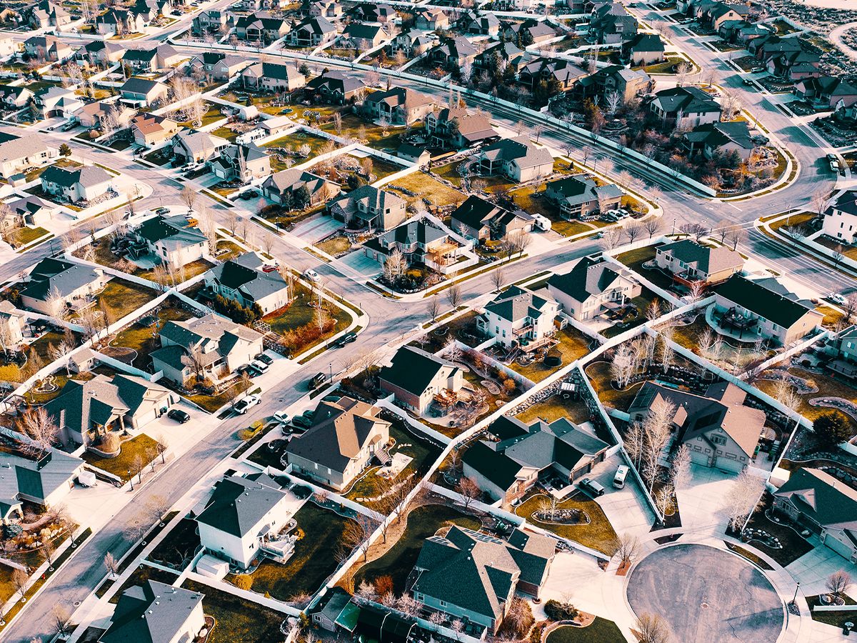 Suburban neighborhood overhead aerial view