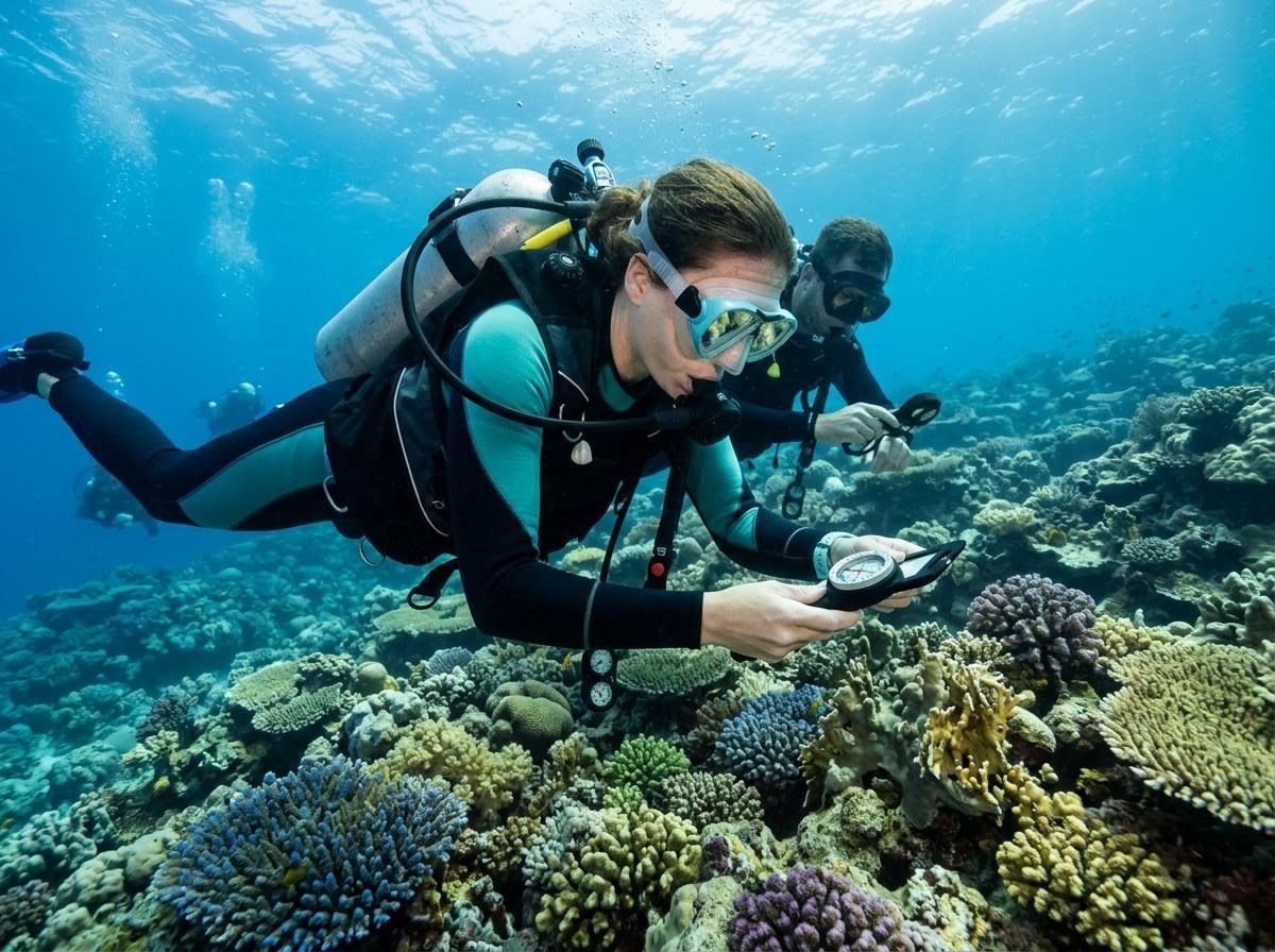 Two Scuba Divers Navigating a Vibrant Coral Reef Underwater