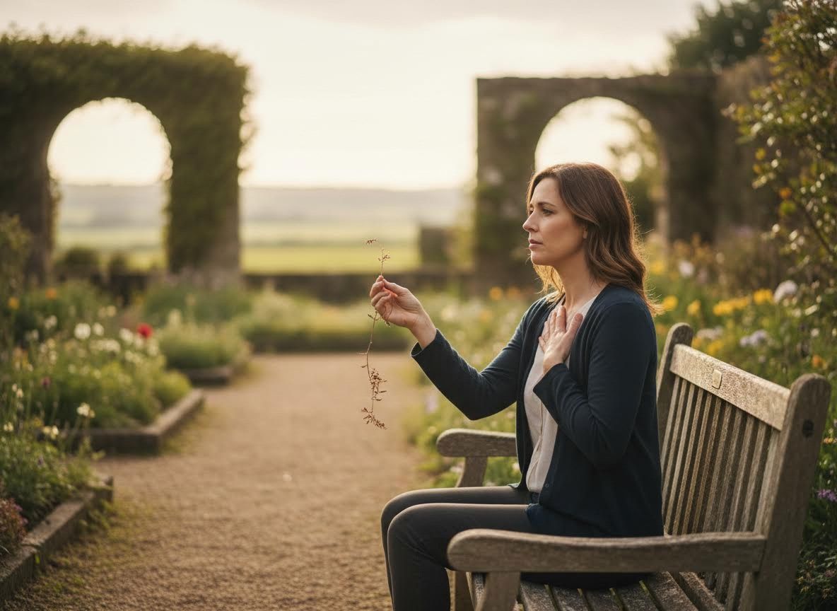 Woman in Garden with Delicate Sprig