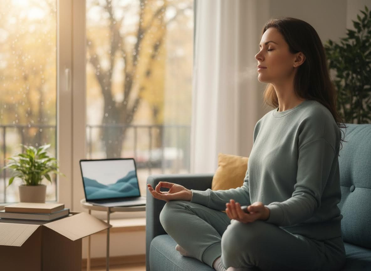 Woman Meditating on a Couch by a Window