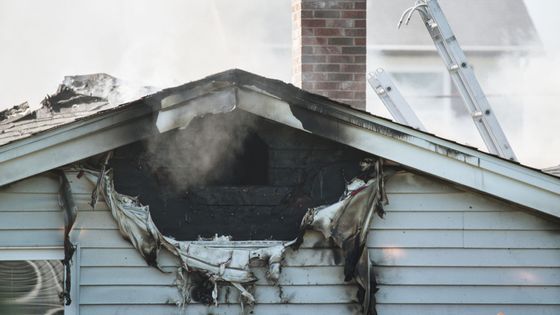 fire-damaged roof
