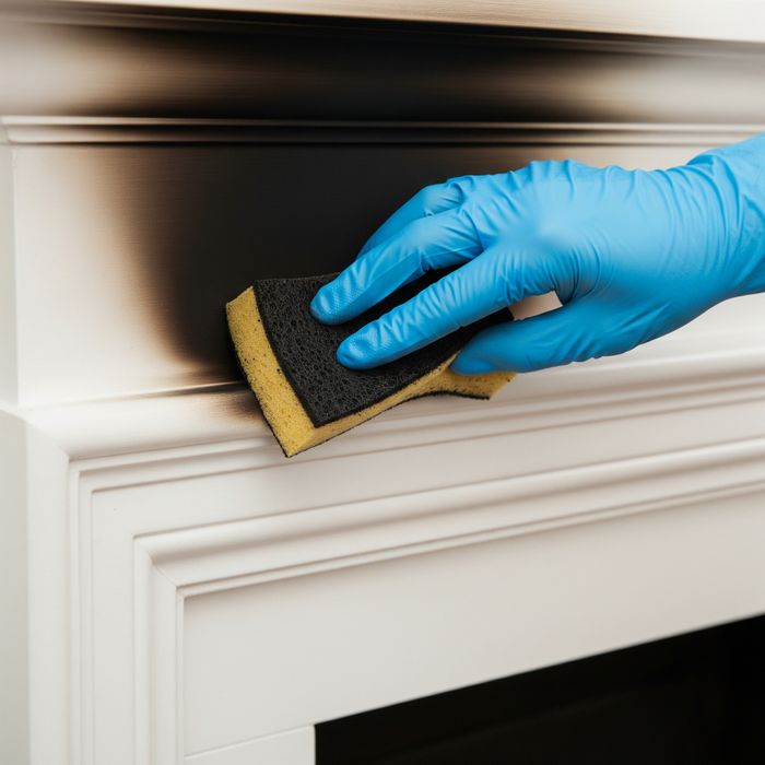 A technician carefully removing soot from a surface as part of the restoration process. Our Fire Damage Restoration2.jpeg