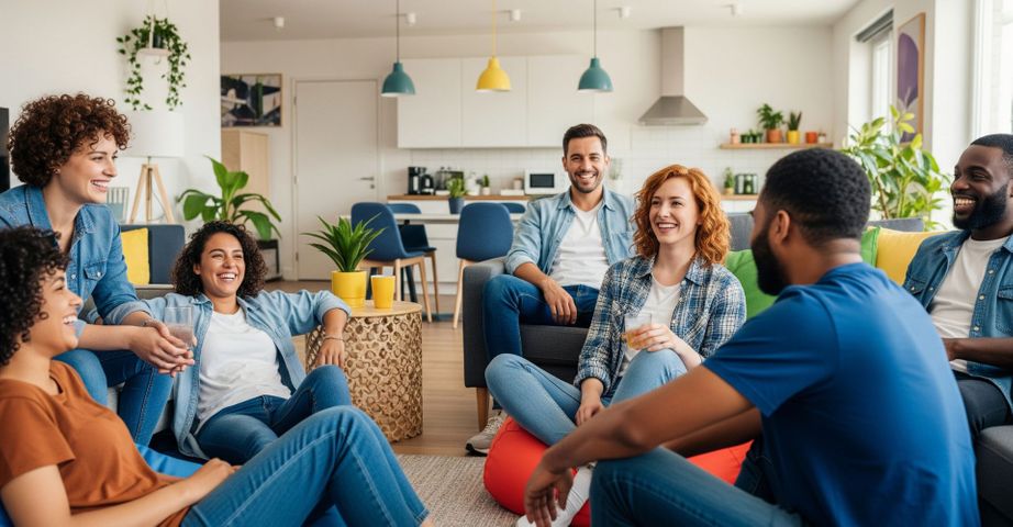 friends hanging out in an apartment friends hanging out in an apartment
