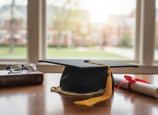 college graduation cap on a table college graduation cap on a table