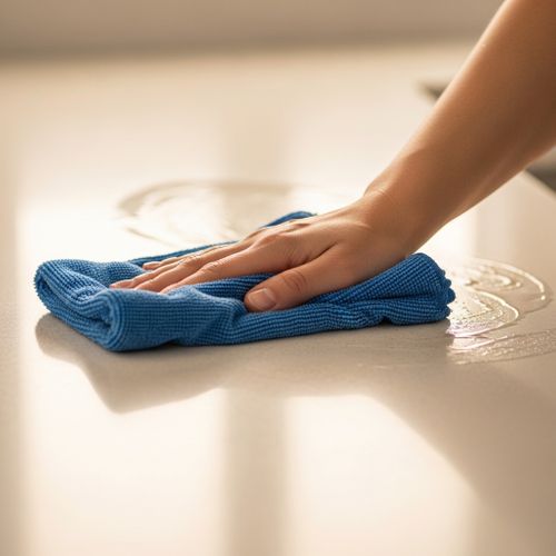 hand wiping off a counter