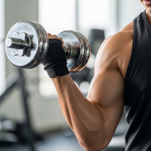 close up of a person lifting a dumbell