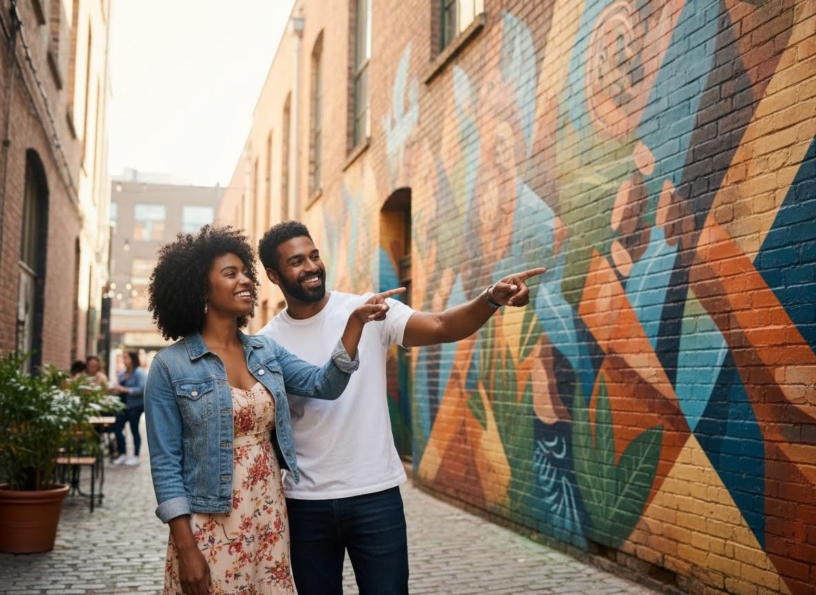 couple looking at a mural 