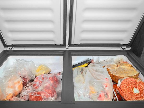 An image of a deep freezer filled with meat.
