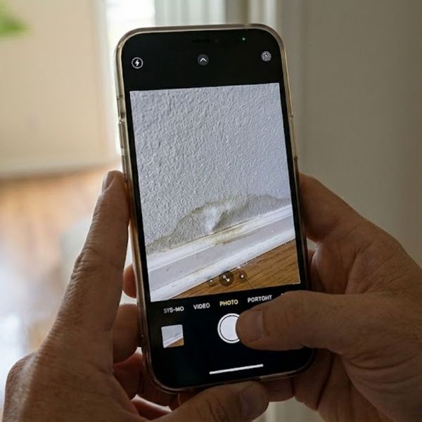taking photo of wall damaged by water 