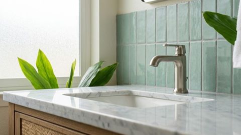 close up of new bathroom vanity 