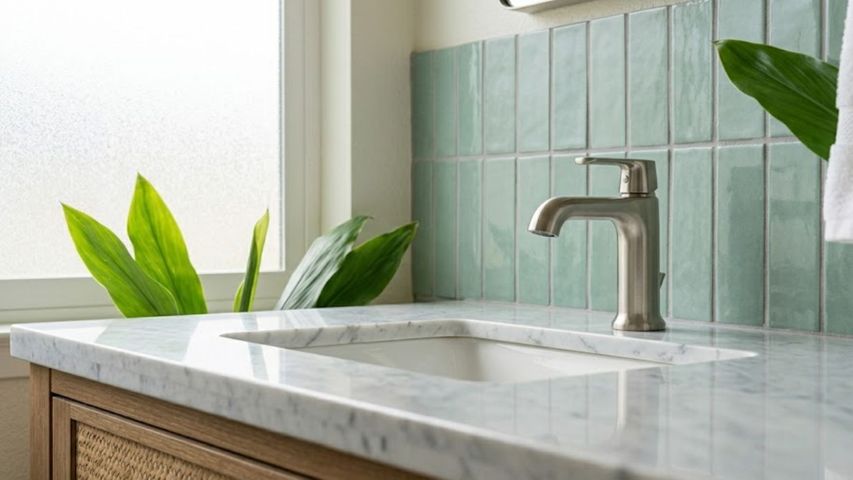 close up of new bathroom vanity