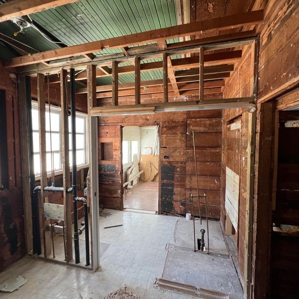 bathroom demoed down to the frame 