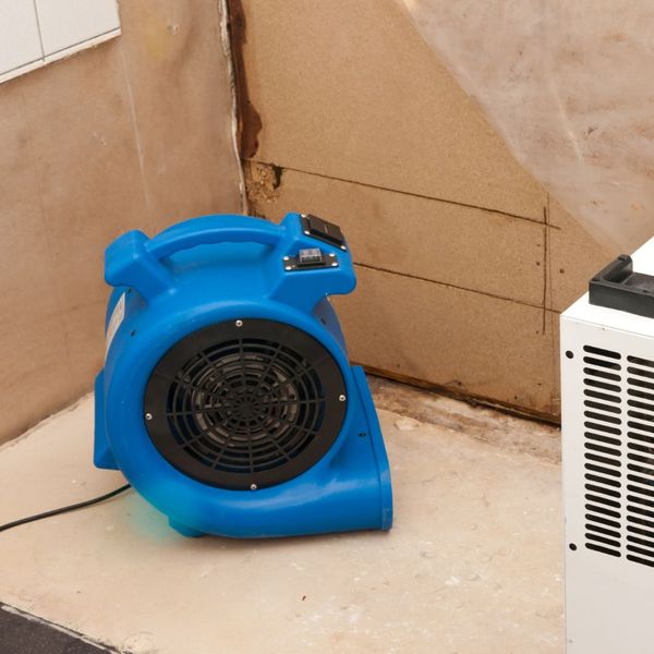 dehumidifier drying a room after water removal
