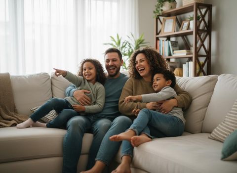family together on a couch