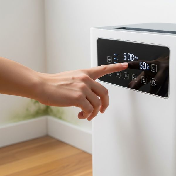 A modern dehumidifier running in a home to control humidity and prevent future mold growth after mold removal in Oahu.
