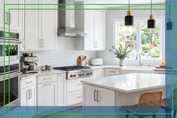 A newly renovated, bright kitchen showing successful fire damage recovery.