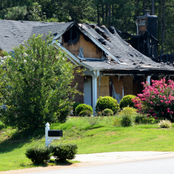 A fire damaged home