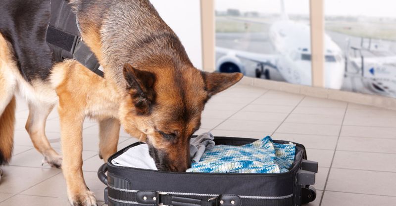 K9 sniffs through luggage