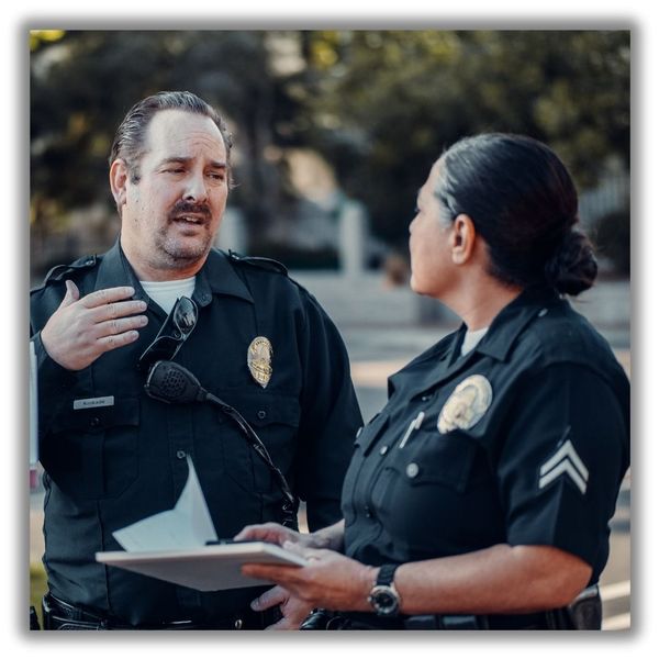 Police officers debrief Police officers debrief
