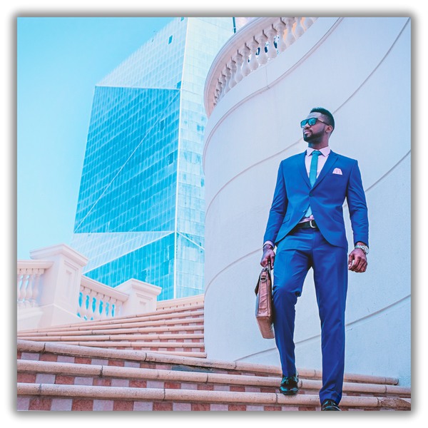 Business man walking down stairs