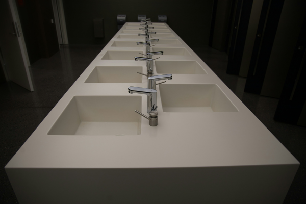 Row of bathroom sinks