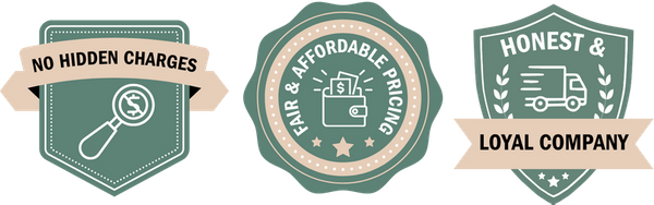badges: no hidden charges, fair & affordable pricing, honest & loyal company