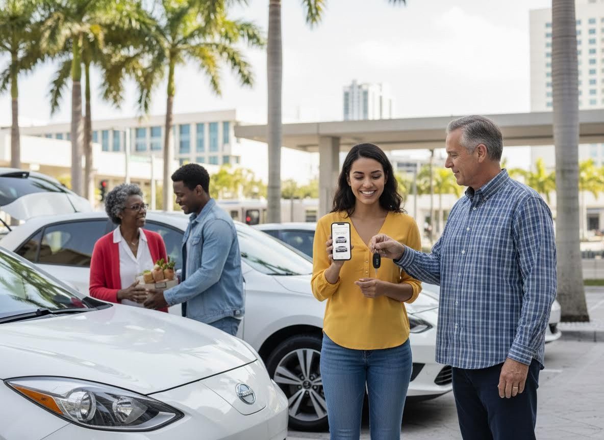 Woman Receiving Car Keys from Rental Service