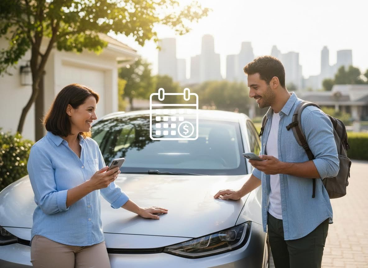 Couple using phones for car payments