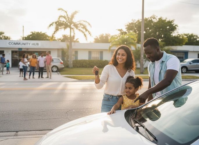 Happy Family with New Car and Keys