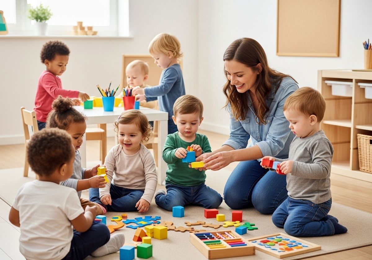 Children Playing with Blocks at Daycare