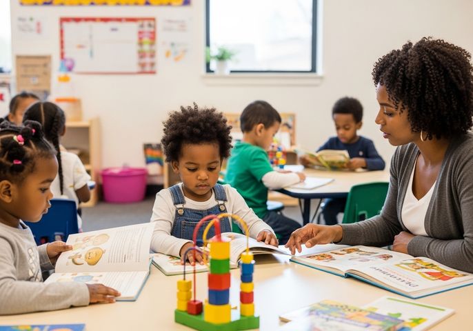 Teacher reading with preschoolers
