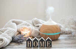 cozy home composition with air humidifier and decoration