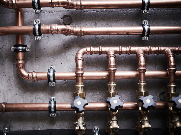 Copper pipes of a private house