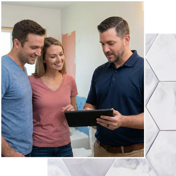 contractor going over project for bathroom remodel