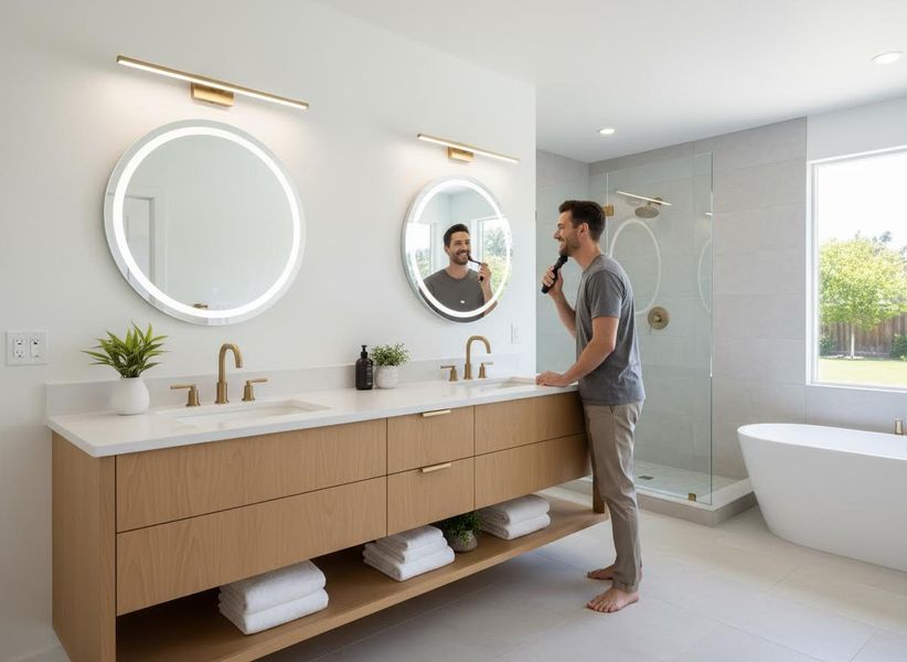 Modern Bathroom with Man Shaving