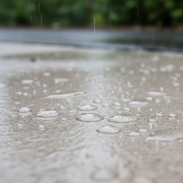 Water beading on a sealed, durable decorative concrete surface demonstrating weather resistance.