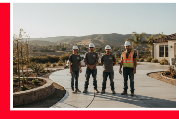 concrete contractors standing on a nice patio