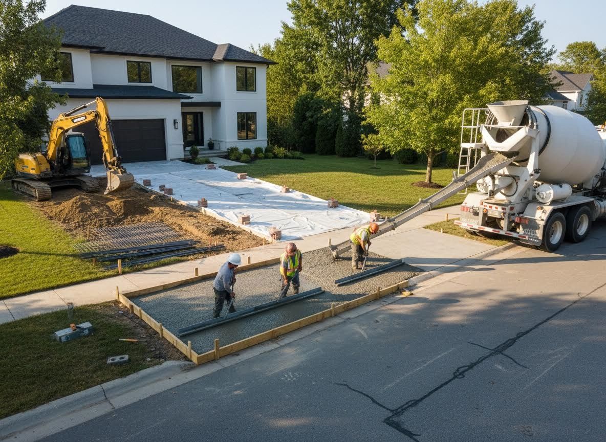 New Driveway Construction with Concrete Pour