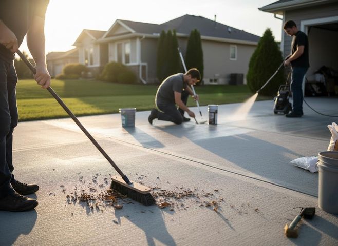 Men Cleaning and Sealing a Driveway