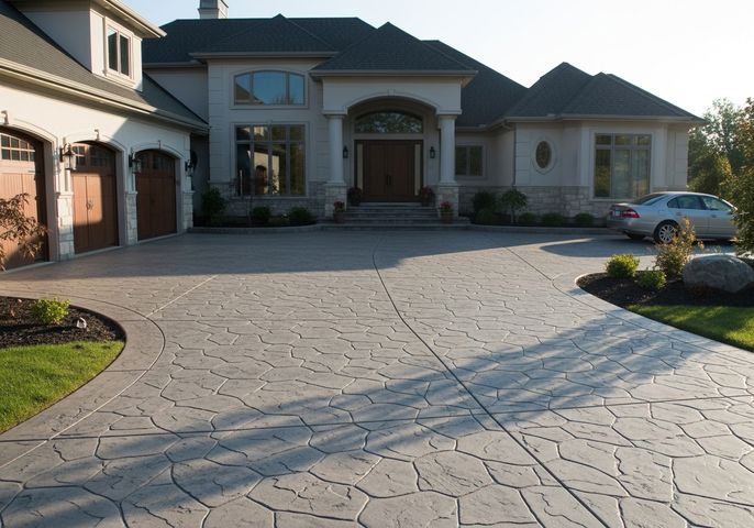 Luxurious home with decorative concrete driveway