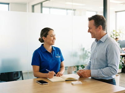 Business interaction at an office reception