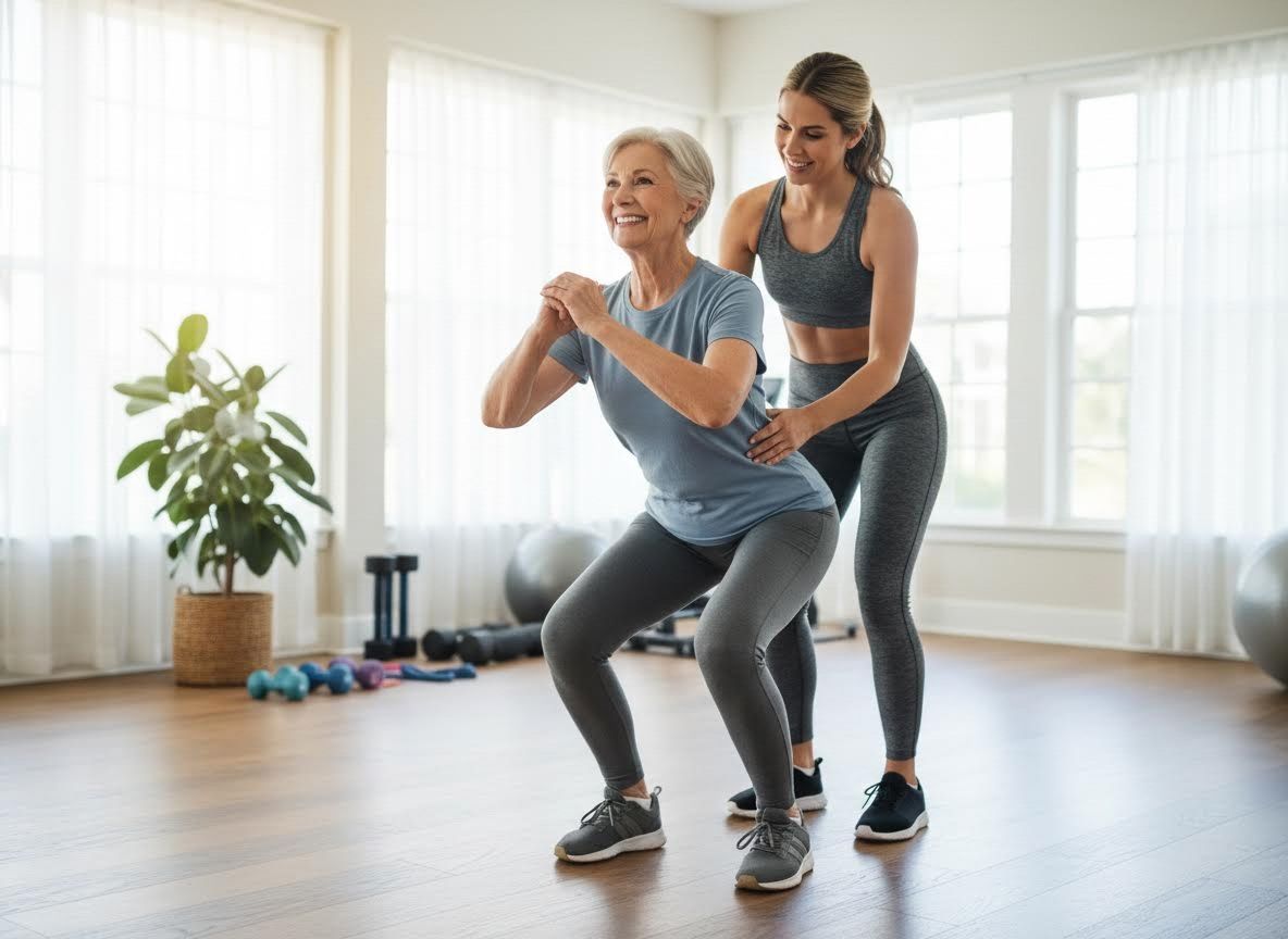 Senior Woman Exercising with Personal Trainer