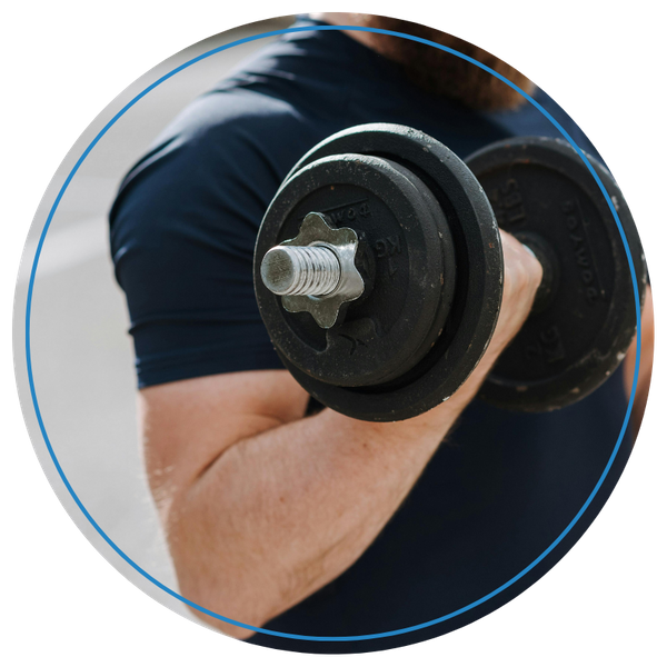 close up of biceps lifting weights 
