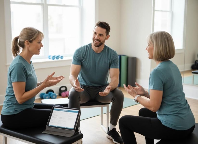Personal Trainer Consulting with Clients