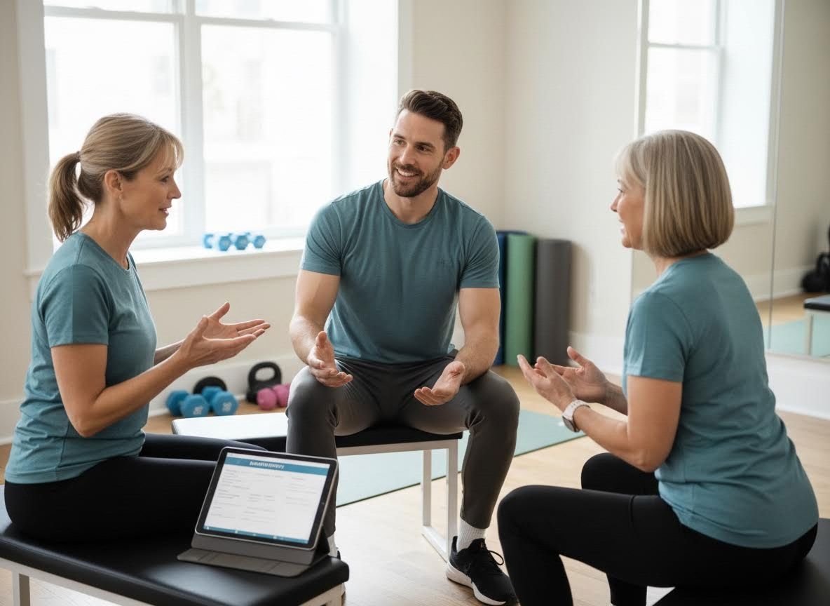 Personal Trainer Consulting with Clients