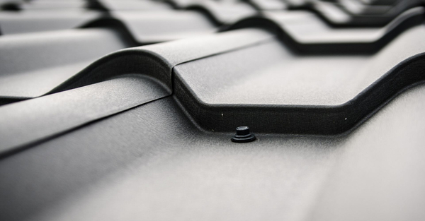 close-up of tile shaped metal roofing panels