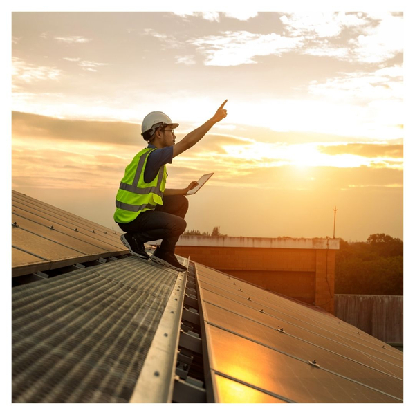 worker installing metal roof